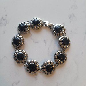 Floral Cabochon Faux Stone Fashion Bracelet Silver Plated